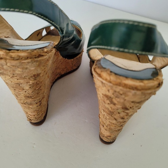 CHRISTIAN LOUBOUTIN Slingback Green Patent Cork Wedge Platform Shoe EU35,5 US 5 - Picture 9 of 10